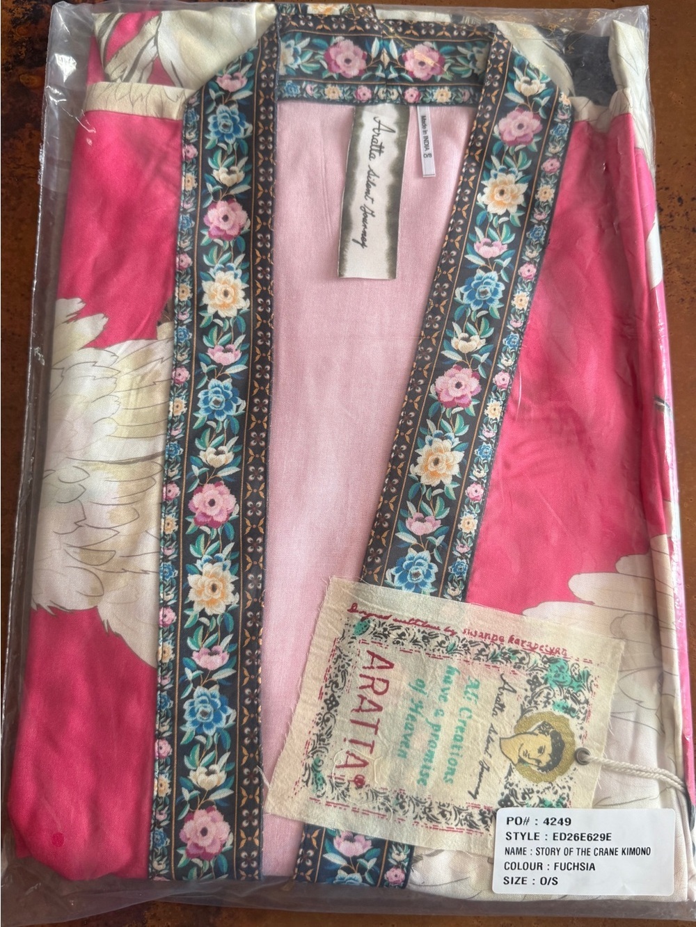 Aratta Story Of The Crane Pink Crane-Print Kimono Robe, NWT #wearableart #boho - Picture 2 of 3